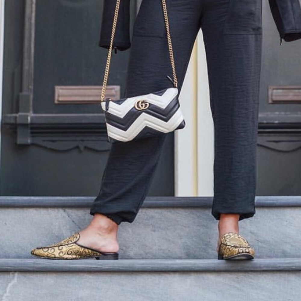 Gold Floral Brocade Close Toe Slip On Mule - Picture 2 of 8